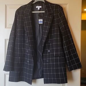 Nine West Black/White Plaid Blazer